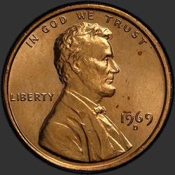 аверс 1¢ (пенни) 1969 "США - 1 Cent / 1969 - D"