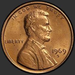 аверс 1¢ (penny) 1969 "الولايات المتحدة الأمريكية - 1 سنت / 1969 - S"