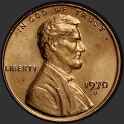 аверс 1¢ (penny) 1970 "الولايات المتحدة الأمريكية - 1 سنت / 1970 - D"
