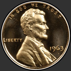 аверс 1¢ (penny) 1963 "USA  -  1セント/ 1963  - プルーフ"