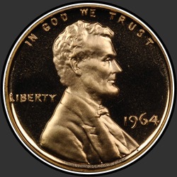 аверс 1¢ (пенни) 1964 "США - 1 Cent / 1964 - Доказ"