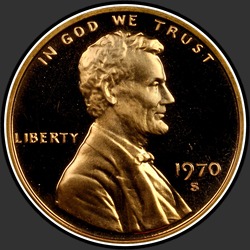 аверс 1¢ (penny) 1970 "USA  -  1セント/ 1970  -  { "_"： "S Lgのプルーフ"}"