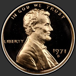 аверс 1¢ (penny) 1971 "EUA - 1 Cent / 1971 - S Proof"