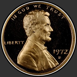 аверс 1¢ (пенни) 1972 "США - 1 Cent / 1972 - S PROOF"