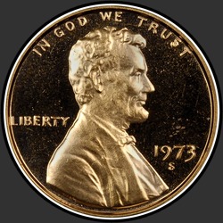 аверс 1¢ (пенни) 1973 "США - 1 Cent / 1973 - S Доказ"