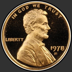 аверс 1¢ (penny) 1978 "EUA - 1 Cent / 1978 - S Proof"