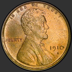 аверс 1¢ (penny) 1910 "미국 - 1 센트 / 1910 - S"