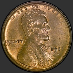 аверс 1¢ (penny) 1911 "USA - 1 Cent / 1911 - S"