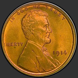 аверс 1¢ (пенни) 1914 "USA - 1 Cent / 1914 - Lincoln Cents, Wheat Reverse 1914"