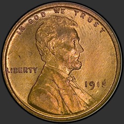 аверс 1¢ (penny) 1915 "USA - 1 Cent / 1915 - Lincoln Cents, Wheat Reverse 1915"