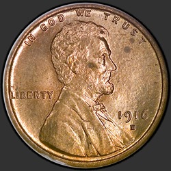 аверс 1¢ (penny) 1916 "संयुक्त राज्य अमरीका - 1 प्रतिशत / 1916 - डी"