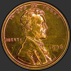 аверс 1¢ (пенни) 1936 "США - 1 Cent / 1936 - BRILLIANT PFBN"
