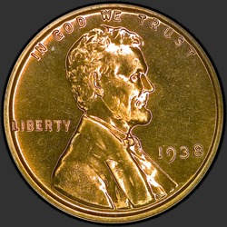 аверс 1¢ (пенни) 1938 "ЗША - 1 Cent / 1938 - Доказ"