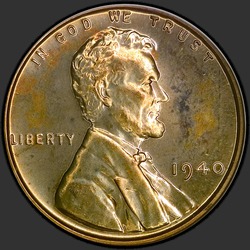 аверс 1¢ (penny) 1940 "EUA - 1 Cent / 1940 - Prova"