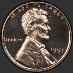 аверс 1¢ (пенни) 1951 "ЗША - 1 Cent / 1951 - Доказ"