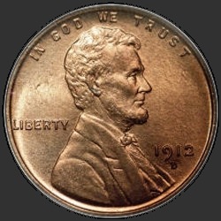 аверс 1¢ (penny) 1912 "USA - 1 Cent / 1912 - Lincoln Cents, Wheat Reverse 1912"