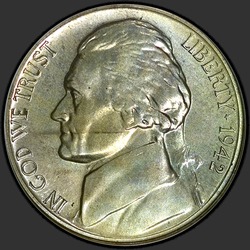 аверс 5¢ (никель) 1942 "USA - 5 Cents / 1942 - {"_":"P"}"