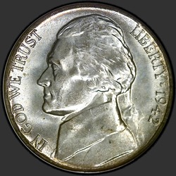аверс 5¢ (nickel) 1942 "الولايات المتحدة الأمريكية - 5 سنت / 1942 - S"