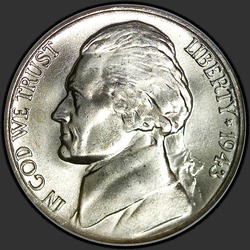 аверс 5¢ (nickel) 1943 "USA - 5 Cent / 1943 - P"