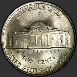 реверс 5¢ (nickel) 1943 "USA  -  5セント/ 1943  -  P"