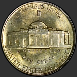 реверс 5¢ (nickel) 1943 "EUA - 5 cêntimos / 1943 - D"