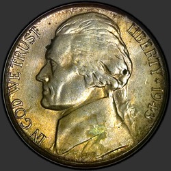 аверс 5¢ (nickel) 1943 "USA  -  5セント/ 1943  -  S"