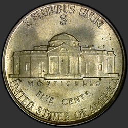 реверс 5¢ (никель) 1943 "США - 5 Cents / 1943 - S"