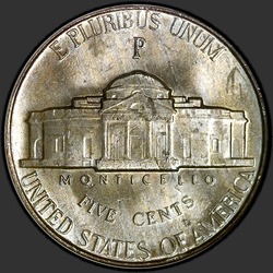 реверс 5¢ (nickel) 1944 "EUA - 5 cêntimos / 1944 - P"