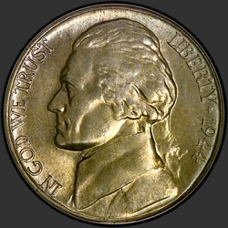 аверс 5¢ (nickel) 1944 "USA - 5 Cent / 1944 - D"