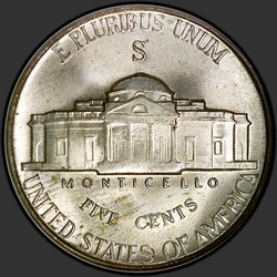 реверс 5¢ (nickel) 1944 "USA - 5 centů / 1944 - S"