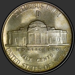 реверс 5¢ (nickel) 1945 "USA  -  5セント/ 1945  -  D"