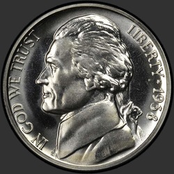 аверс 5¢ (nickel) 1938 "EUA - 5 cêntimos / 1938 - Prova"