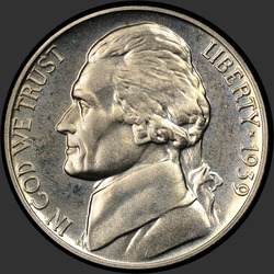 аверс 5¢ (nickel) 1939 "الولايات المتحدة الأمريكية - 5 سنت / 1939 - { "_": "والدليل"}"
