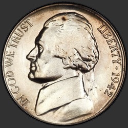 аверс 5¢ (никель) 1942 "USA - 5 Cents / 1942 - {"_":"Proof"}"