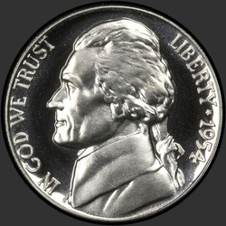 аверс 5¢ (nickel) 1954 "الولايات المتحدة الأمريكية - 5 سنت / 1954 - برهان"