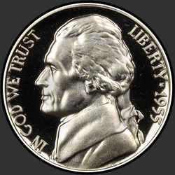 аверс 5¢ (nickel) 1955 "미국 - 5 센트 / 1955 - 증거"