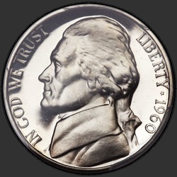 аверс 5¢ (nickel) 1960 "الولايات المتحدة الأمريكية - 5 سنت / 1960 - إثبات"