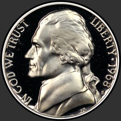 аверс 5¢ (никель) 1968 "США - 5 Cents / 1968 - S Доказ"