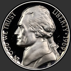 аверс 5¢ (nickel) 1969 "EUA - 5 cêntimos / 1969 - S Proof"