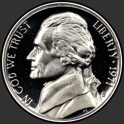 аверс 5¢ (никель) 1971 "США - 5 Cents / 1971 - S Доказ"