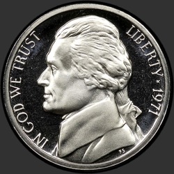 аверс 5¢ (nickel) 1971 "EUA - 5 cêntimos / 1971 - Prova"