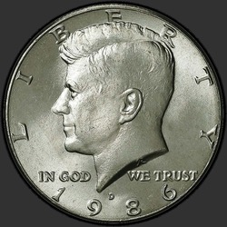 аверс 50¢ (халф) 1986 "США - 50 центов (полдоллара) / 1986 - D"