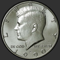 аверс 50¢ (халф) 1990 "США - 50 центов (полдоллара) / 1990 - D"
