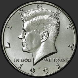 аверс 50¢ (half) 1991 "EUA - 50 Cents (meio dólar) / 1991 - D"