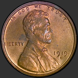 аверс 1¢ (penny) 1919 "USA - en Cent / 1919 - D"