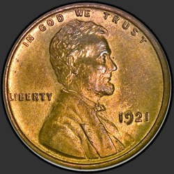 аверс 1¢ (penny) 1921 "USA - 1 Cent / 1921 - P"