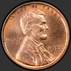 аверс 1¢ (penny) 1922 "미국 - 1 센트 / 1922 - D"