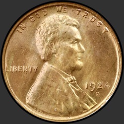 аверс 1¢ (penny) 1924 "미국 - 1 센트 / 1924 - D"