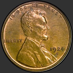 аверс 1¢ (penny) 1924 "미국 - 1 센트 / 1924 - S"