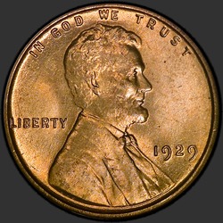 аверс 1¢ (пенни) 1929 "USA - 1 Cent / 1929 - Lincoln Cents, Wheat Reverse 1929"